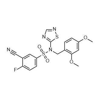 3-氰基-N-(2,4-二甲氧基苄基)-4-氟-N-(1,2,4-噻二唑-5-基)苯磺酰胺结构式