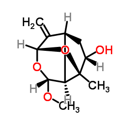 [2R-(2α,4α,4Aβ,5α,7β,7Aβ)]-六氢-4-甲氧基-7A-甲基-8-亚甲基-2,5-甲桥环戊二烯并-1,3-二恶英-7-醇结构式