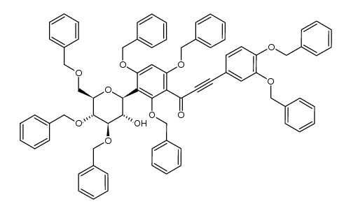 3-(3,4-bis(benzyloxy)phenyl)-1-(2,4,6-tris(benzyloxy)-3-((2S,3S,4R,5R,6R)-4,5-bis(benzyloxy)-6-((benzyloxy)methyl)-3-hydroxytetrahydro-2H-pyran-2-yl)phenyl)prop-2-yn-1-one结构式