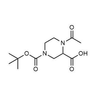 1-乙酰基-4-(叔丁氧基羰基)哌嗪-2-羧酸结构式