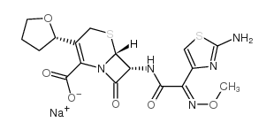 sodium (6R,7R)-7-[[2-(2-amino-1,3-thiazol-4-yl)-2-methoxyimino-acetyl] amino]-8-oxo-3-[(2S)-oxolan-2-yl]-5-thia-1-azabicyclo[4.2.0]oct-2-ene- 2-carboxylate Structure