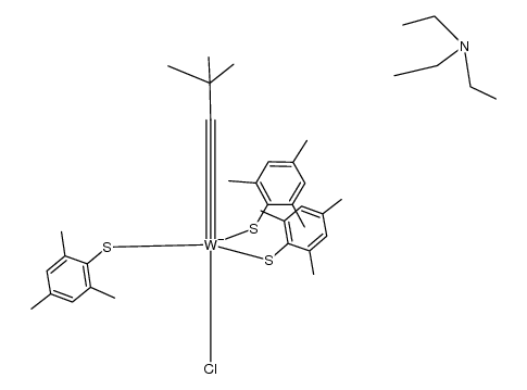 {tungsten(C-t-Bu)(2,4,6-trimethylbenzenethiolate)3Cl}{HNEt3} Structure