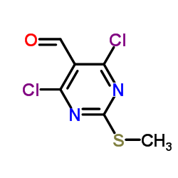 4,6-二氯-2-甲硫基嘧啶-5-甲醛结构式