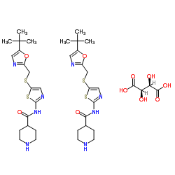 N-[5-[[[5-(1,1-二甲基乙基)-2-恶唑基]甲基]硫基]-2-噻唑基]-4-哌啶甲酰胺 L-酒石酸盐结构式