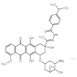 Benzoic acid, 4-(dimethylamino)-, (1-(4-((3-amino-2,3,6-trideoxy-alpha-L-lyxo-hexopyranosyl)oxy)-1,2,3,4,6,11-hexahydro-2,5,12-trihydroxy-7-methoxy-6,11-doxo-2-naphthacenyl)ethylidene)hydrazide, monoh结构式