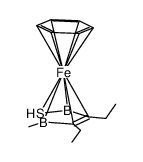 (η6-benzene)(η5-3,4-diethyl-2,5-dihydro-2,5-dimethyl-1,2,5-thiadiborolene)iron结构式