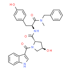 4-hydroxy-1-(1H-indol-3-ylcarbonyl)prolyl-N-(phenylmethyl)-N-methyl-tyrosineamide Structure