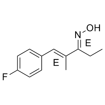 (1E,3E)-1-(4-氟苯基)-2-甲基-1-戊烯-3-酮肟结构式