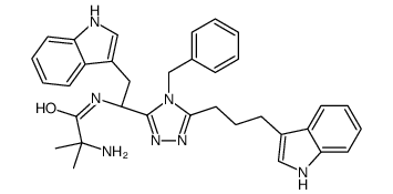 2-amino-N-[(1R)-1-[4-benzyl-5-[3-(1H-indol-3-yl)propyl]-1,2,4-triazol-3-yl]-2-(1H-indol-3-yl)ethyl]-2-methylpropanamide结构式