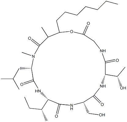 Cyclo[Gly-3-hydroxy*-2-methyl-1-oxodecyl-N-methyl-L-Leu-L-aIle-L-Ser-L-aThr-] Structure