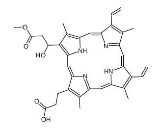 6-<1-hydroxy-2-(methoxycarbonyl)ethyl>-7-(2-carboxyethyl)-1,3,5,8-tetramethyl-2,4-divinylporphyrin Structure