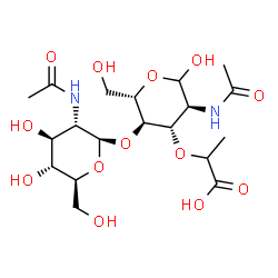 2-(乙酰氨基)-4-O-[2-(乙酰氨基)-2-脱氧-BETA-D-吡喃葡萄糖基]-3-O-(1-羧基乙基)-2-脱氧-D-葡萄糖结构式