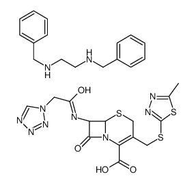 N,N'-dibenzylethane-1,2-diamine,(6R,7R)-3-[(5-methyl-1,3,4-thiadiazol-2-yl)sulfanylmethyl]-8-oxo-7-[[2-(tetrazol-1-yl)acetyl]amino]-5-thia-1-azabicyclo[4.2.0]oct-2-ene-2-carboxylic acid Structure
