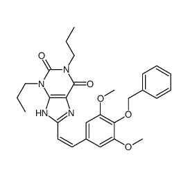 8-[(E)-2-(3,5-dimethoxy-4-phenylmethoxyphenyl)ethenyl]-1,3-dipropyl-7H-purine-2,6-dione结构式