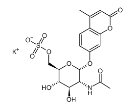 4-Methylumbelliferyl2-acetamido-2-deoxy-a-D-glucopyranoside-6-O-sulfatepotassiumsalt结构式