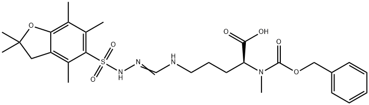 (S)-2-(((Benzyloxy)carbonyl)(methyl)amino)-5-(3-((2,2,4,6,7-pentamethyl-2,3-dihydrobenzofuran-5-yl)sulfonyl)guanidino)pentanoic acid Structure