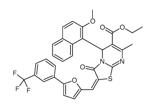 ethyl 5-(2-methoxynaphthalen-1-yl)-7-methyl-3-oxo-2-[[5-[3-(trifluoromethyl)phenyl]furan-2-yl]methylidene]-5H-[1,3]thiazolo[3,2-a]pyrimidine-6-carboxylate结构式