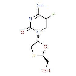 REL-4-氨基-5-氟-1-[(2R,5S)-2-(羟甲基)-1,3-氧硫杂环戊烷-5-基]-2(1H)-嘧啶酮结构式