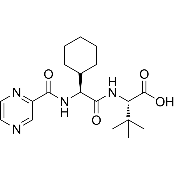 (2S)-2-[[(2S)-2-Cyclohexyl-2-(pyrazine-2-carbonylamino)acetyl]amino]-3,3-dimethylbutanoic acid Structure