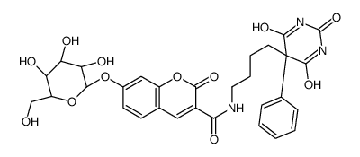 7-(beta-D-galactopyranosyloxy)-N-[4-(hexahydro-2,4,6-trioxo-5-phenylpyrimidin-5-yl)butyl]-2-oxo-2H-1-benzopyran-3-carboxamide structure