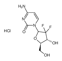α/β-1-(2-oxo-4-amino-1H-pyrimidin-1-yl)-2-desoxy-2,2'-difluororibose hydrochloride结构式