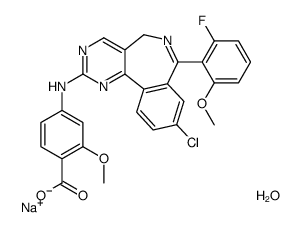 sodium,4-[[9-chloro-7-(2-fluoro-6-methoxyphenyl)-5H-pyrimido[5,4-d][2]benzazepin-2-yl]amino]-2-methoxybenzoate,hydrate Structure