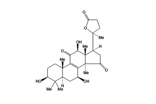 3β,7β,12β-三羟基-11,15-二羰基-羊毛甾烷-8-烯-24→20内酯结构式