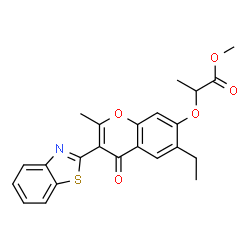 methyl 2-((3-(benzo[d]thiazol-2-yl)-6-ethyl-2-methyl-4-oxo-4H-chromen-7-yl)oxy)propanoate结构式