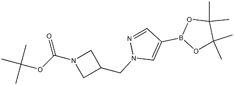 3-((4-(4,4,5,5-四甲基-1,3,2-二氧杂硼杂环戊烷-2-基)-1H-吡唑-1-基)甲基)氮杂环丁烷-1-甲酸叔丁酯结构式