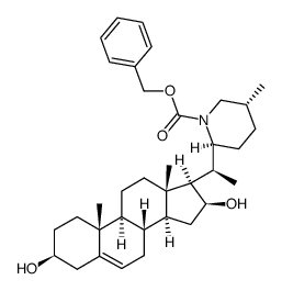(22S,25R)-N-Benzyloxycarbonyl-22,26-epiminocholest-5-ene-3β,16β-diol结构式