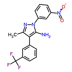 3-Methyl-1-(3-nitrophenyl)-4-[3-(trifluoromethyl)phenyl]-1H-pyrazol-5-amine结构式