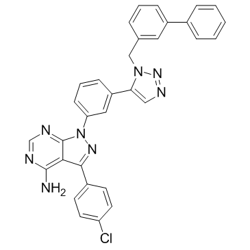 3-(4-chlorophenyl)-1-[3-[3-[(3-phenylphenyl)methyl]triazol-4-yl]phenyl]pyrazolo[3,4-d]pyrimidin-4-amine图片