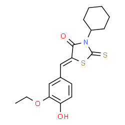 3-cyclohexyl-5-(3-ethoxy-4-hydroxybenzylidene)-2-thioxo-1,3-thiazolidin-4-one结构式