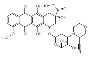 5,12-Naphthacenedione,10-[[3-(3-cyano-4-morpholinyl)-2,3,6-trideoxy-a-L-lyxo-hexopyranosyl]oxy]-7,8,9,10-tetrahydro-6,8,11-trihydroxy-8-(2-hydroxyacetyl)-1-methoxy-,(8S,10S)-结构式