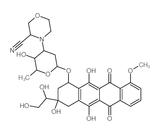 4-[6-[[3-(1,2-dihydroxyethyl)-3,5,12-trihydroxy-10-methoxy-6,11-dioxo-2,4-dihydro-1H-tetracen-1-yl]oxy]-3-hydroxy-2-methyl-oxan-4-yl]morpholine-3-carbonitrile Structure