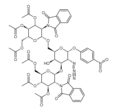 p-nitrophenyl 3,4,6-tri-O-acetyl-2-deoxy-2-phthalimido-β-D-glucopyranosyl-(1->3)-3,4,6-tri-O-acetyl-2-deoxy-2-phthalimido-β-D-glucopyranosyl-(1->6)-2-azido-2-deoxy-α-D-galactopyranoside Structure
