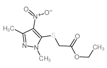 Acetic acid,2-[(1,3-dimethyl-4-nitro-1H-pyrazol-5-yl)thio]-, ethyl ester结构式