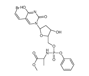 methyl (2S)-2-[[[(2R,3S,5R)-5-[5-[(E)-2-bromoethenyl]-2,4-dioxo-pyrimidin-1-yl]-3-hydroxy-oxolan-2-yl]methoxy-phenoxy-phosphoryl]amino]propanoate Structure