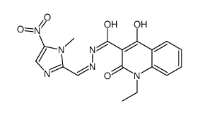 1-ethyl-4-hydroxy-N-[(E)-(1-methyl-5-nitroimidazol-2-yl)methylideneamino]-2-oxoquinoline-3-carboxamide Structure