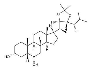 (22R,23R,24S)-22,23-isopropylidenedioxy-24-methyl-5β-cholestane-3α,6α-diol结构式