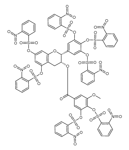 5-(2R,3R)-5,7-bis(2-nitrophenylsulfonyloxy)-2-(3,4,5-tris(2-nitrophenylsulfonyloxy)phenyl)chroman-3-yl 3-methoxy-4,5-bis(2-nitrophenylsulfonyloxy)benzoate结构式