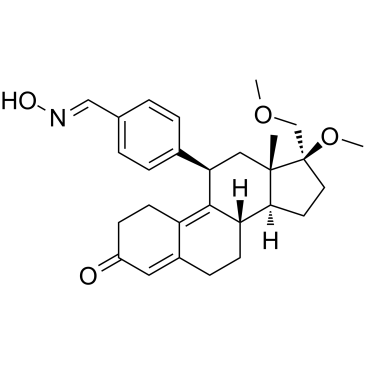 (8S,11R,13S,14S,17S)-11-[4-[(E)-hydroxyiminomethyl]phenyl]-17-methoxy-17-(methoxymethyl)-13-methyl-1,2,6,7,8,11,12,14,15,16-decahydrocyclopenta[a]phenanthren-3-one结构式