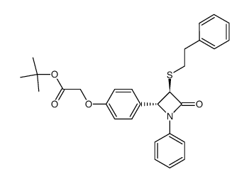 3-(R)-4-(R)-1-(phenyl)-3-(phenylethylsulphanyl)-4-[4-(t-butoxycarbonylmethoxy)phenyl]azetidin-2-one结构式