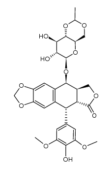 4'-Demethyl-1-O-[4,6-O-(aethyliden)-β-D-glucopyranosyl]-epipodophyllotoxin结构式