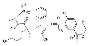 (2S)-1-[(2S)-6-amino-2-[[(1S)-1-carboxy-3-phenylpropyl]amino]hexanoyl]pyrrolidine-2-carboxylic acid,6-chloro-1,1-dioxo-3,4-dihydro-2H-1λ6,2,4-benzothiadiazine-7-sulfonamide Structure