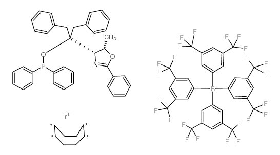 ((4s,5s)-(+)-o-[1-benzyl-1-(5-methyl-2-phenyl-4,5-dihydro-oxazol-4-yl)-2-phenylethyl]-diphenyl-phosphinite)(1,5-cod)iridium (i) tetrakis(3,5-bis(trifluoromethyl)phenylborate Structure