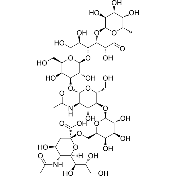 N-乙酰神经氨酸基-岩藻糖基乳糖-N-新四糖,来源于人乳结构式