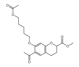methyl (R,S)-6-acetyl-3,4-dihydro-7-[(5-acetoxypentyl)oxy]-2H-1-benzopyran-2-carboxylate结构式
