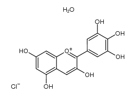 3,5,7-trihydroxy-2-(3,4,5-trihydroxy-phenyl)-chromenylium, chloride-monohydrate Structure