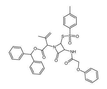 benzhydryl 3-methyl-2-(2-oxo-3-(2-phenoxyacetamido)-4-(tosylthio)azetidin-1-yl)but-3-enoate结构式